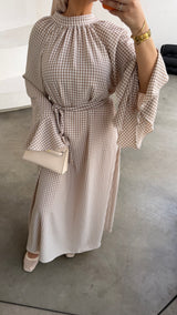 CHECKED DRESS TAUPE