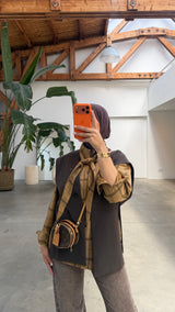 Naomi check blouse camel
