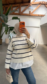 Naya stripe knit offwhite/blue