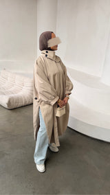 Oversized High Neck Coat Beige