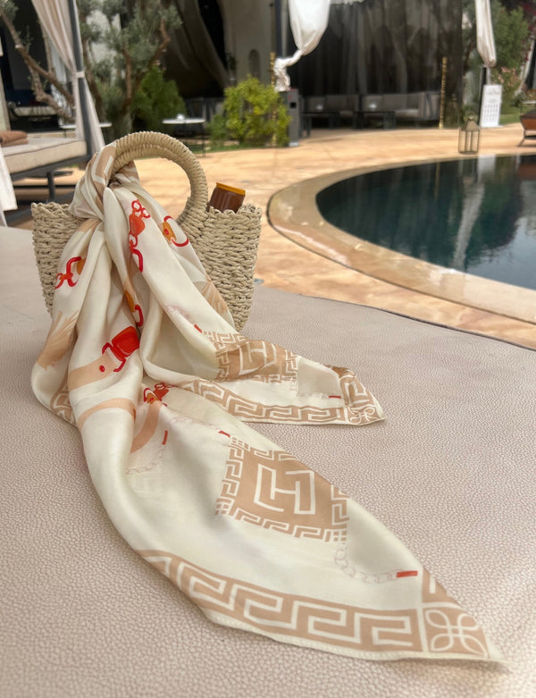 HANORA SIGNATURE SILK SCARF- BLUSH BEIGE