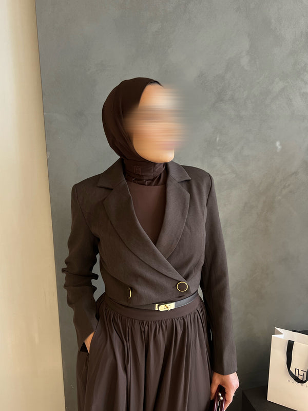 CROP BLAZER BROWN