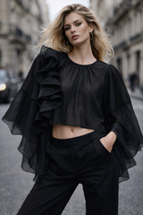MINÉ RUFFLE TOP BLACK