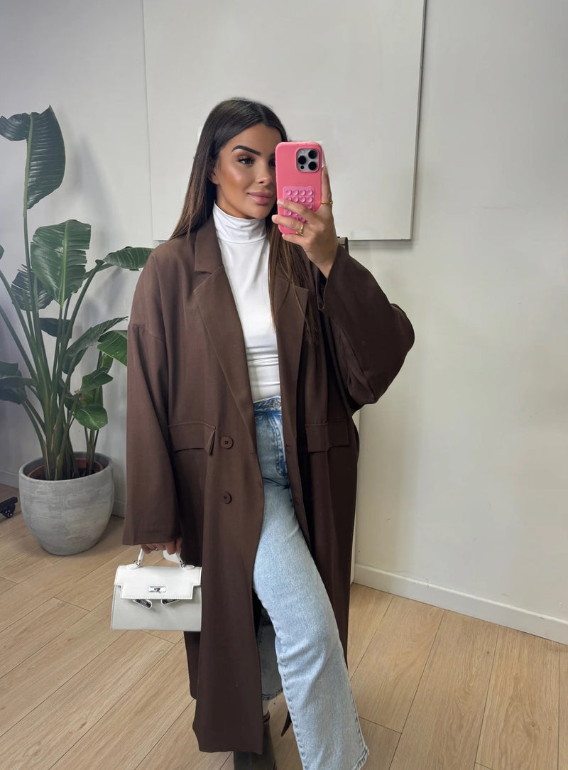 Oversized long blazer brown