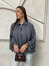 RIMA ZIPPER TOP GRAY