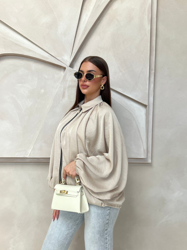 RIMA ZIPPER TOP BEIGE