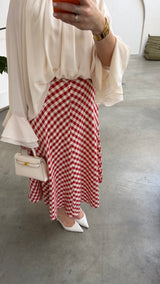 Checked Midi Skirt Red/Beige