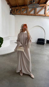 CHECKED DRESS TAUPE