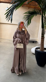 RUFFLE DRESS TAUPE