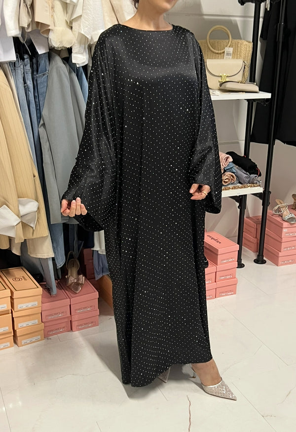 MELINE OVERSIZED STRASS ABAYA BLACK