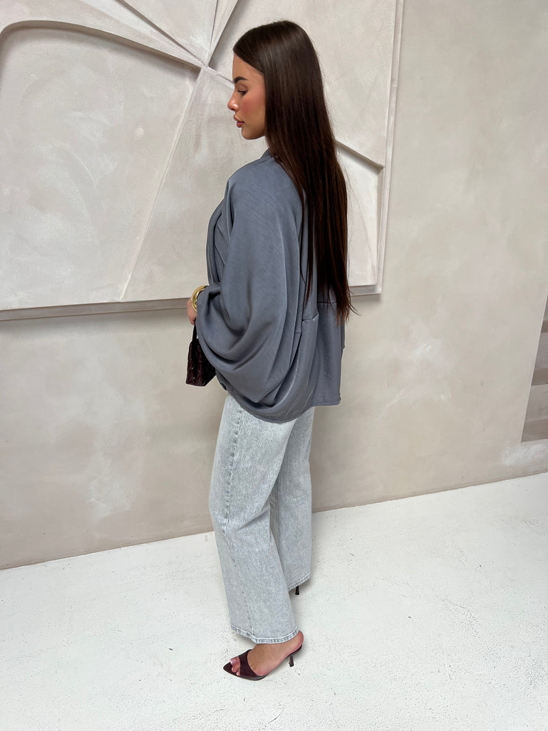 RIMA ZIPPER TOP GRAY