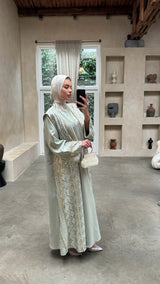 SLEEVELESS KIMONO SET WITH CAFTAN EFFECT GREEN