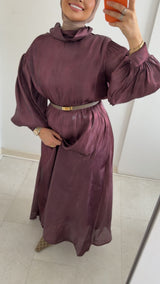 LONG ORGANZA DRESS WITH PUFF SLEEVES