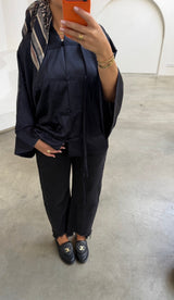 ORIENTAL SATIN BLOUSE- NAVY BLUE