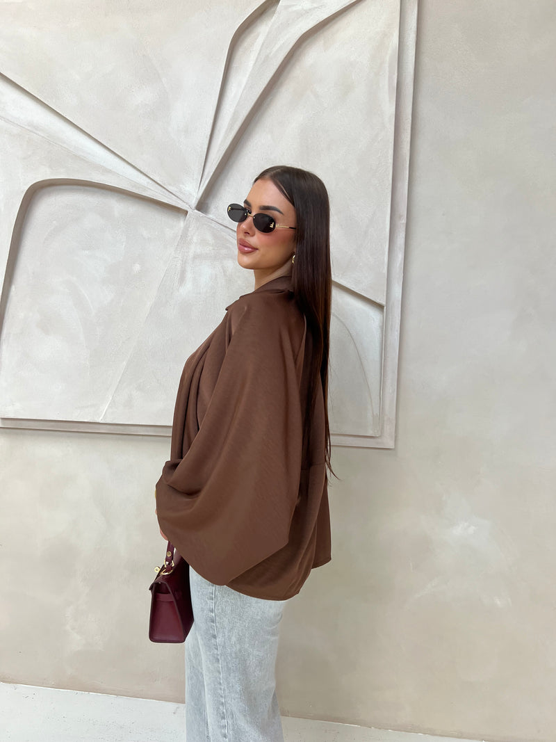 RIMA ZIPPER TOP BROWN