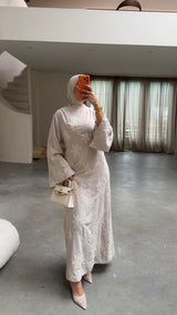 EMBROIDERED FLORAL DRESS BEIGE