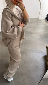 ESSENTIAL OVERSIZED ZIP HOODIE- BEIGE