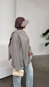 Draped Poncho Sweater Beige