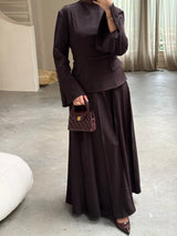 FLARED SKIRT AND TOP SET WITH POCKETS BROWN