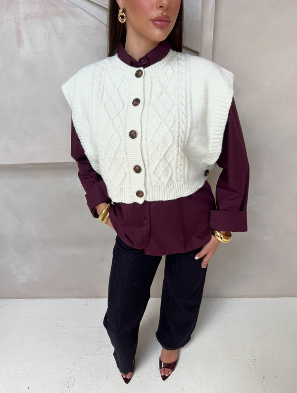 KNITTED GILET ECRU