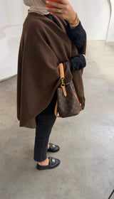 OVERSIZED FRINGE PONCHO- CHOCO