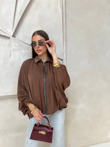 RIMA ZIPPER TOP BROWN