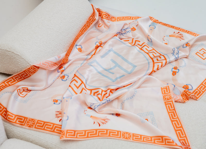 HANORA SIGNATURE SILK SCARF- CORAL SKY