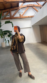 Naomi check blouse camel