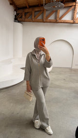 Ribbed Zip-Up Knit Set Taupe