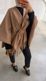 OVERSIZED FRINGE PONCHO- CAMEL