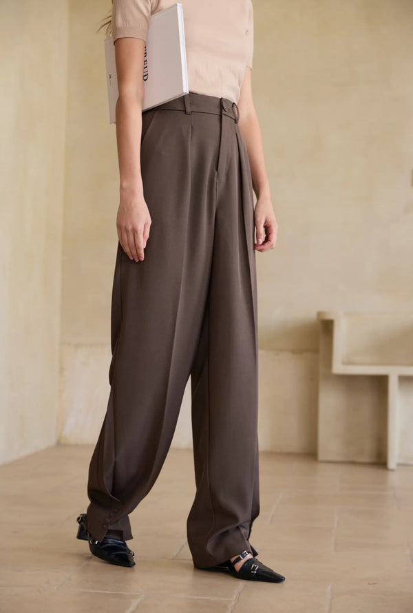 AZILI High-Waist Wide Leg Pantalon BROWN