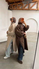 Oversized High Neck Coat Brown