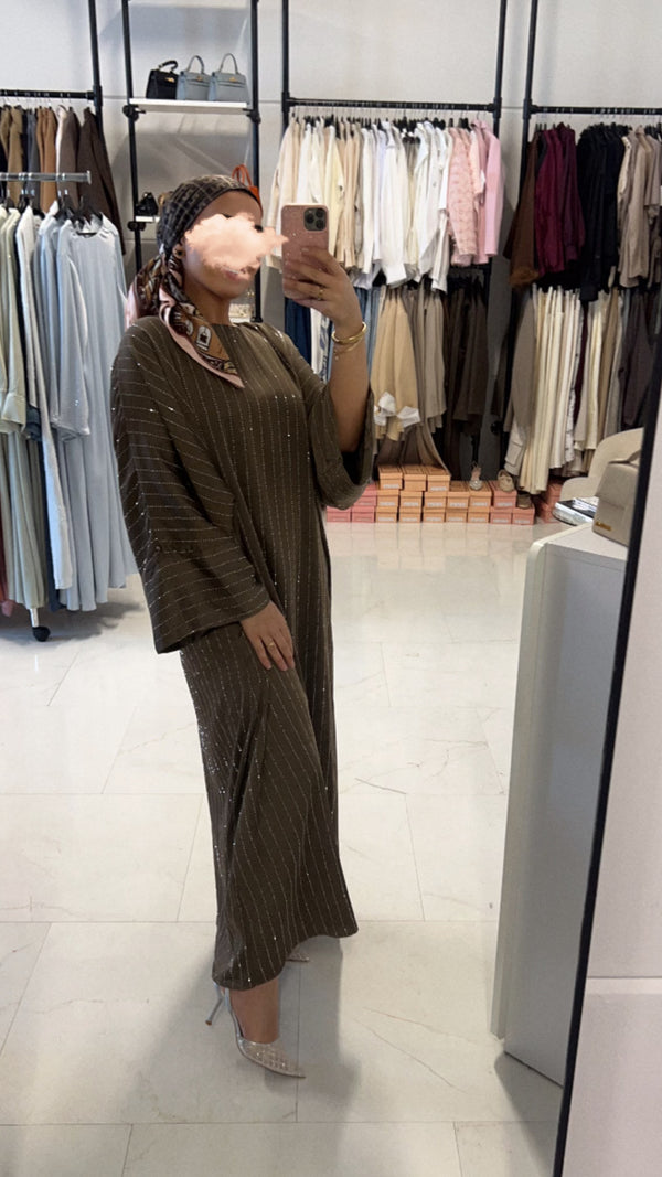 MELINE OVERSIZED STRASS ABAYA KHAKI (N03)