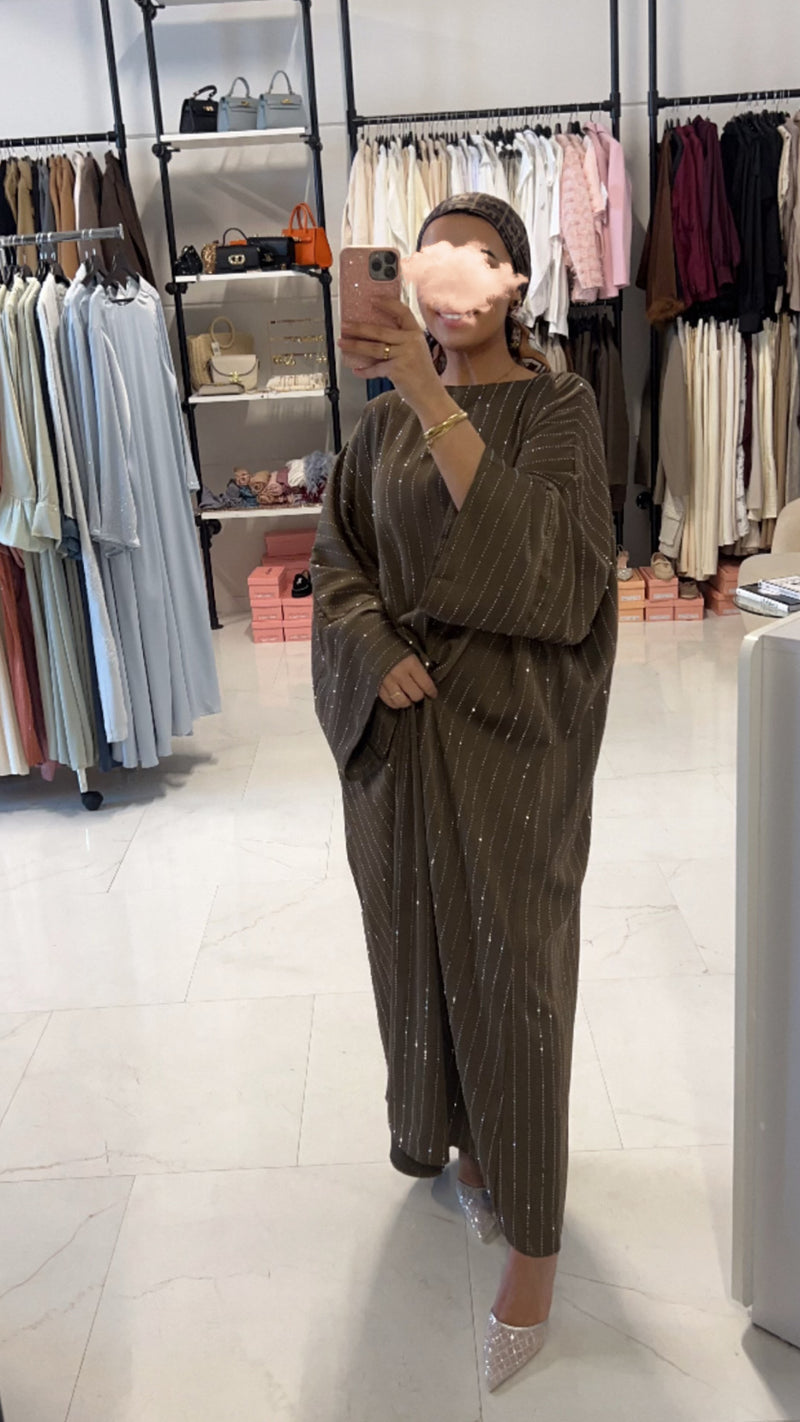 MELINE OVERSIZED STRASS ABAYA KHAKI (N03)