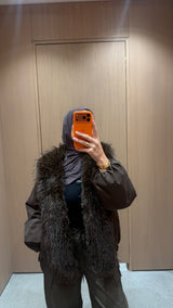 Faux Fur Coat- Brown
