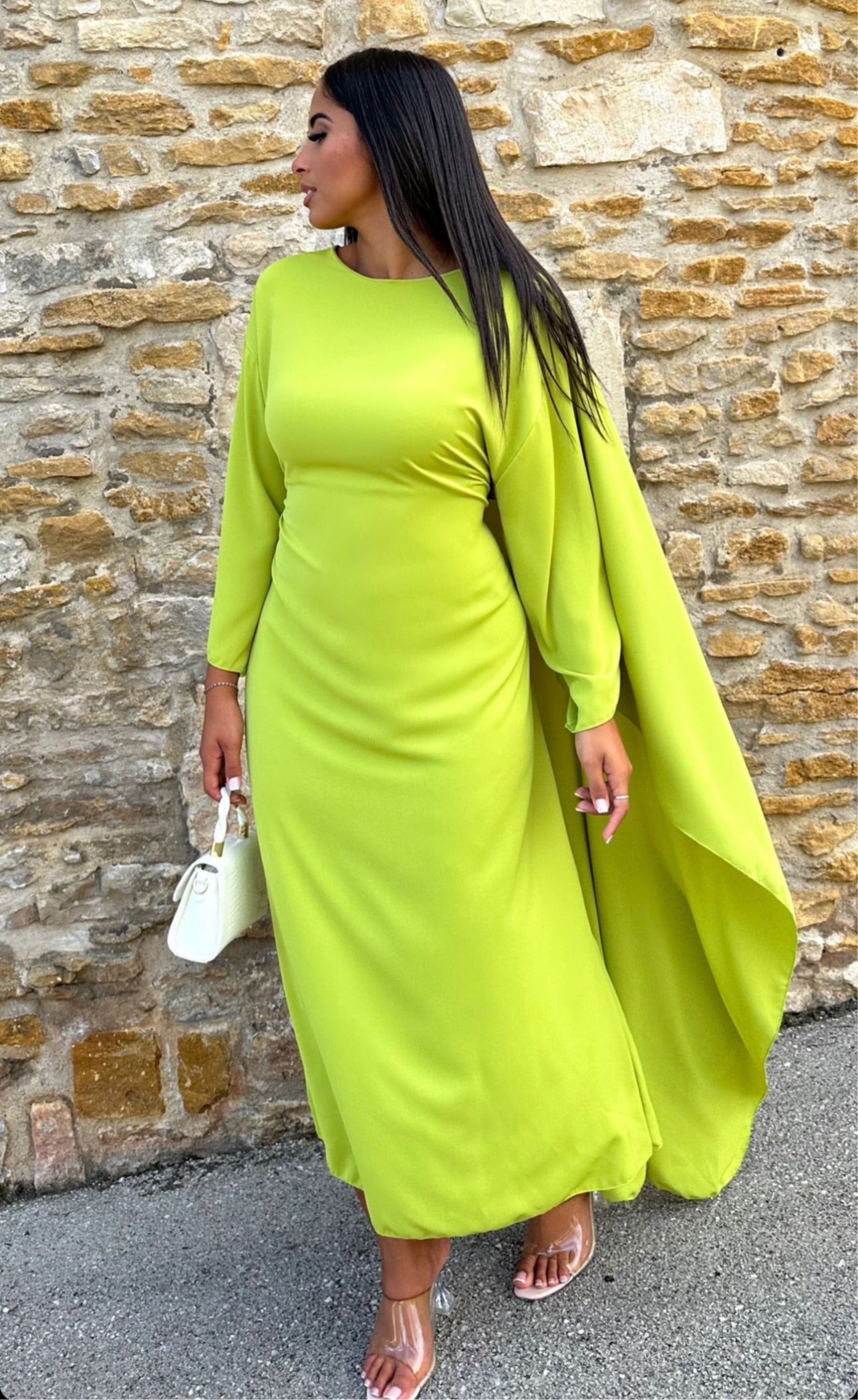 UNIQUE CAPE DRESS LIME GREEN – Hanora Fashion