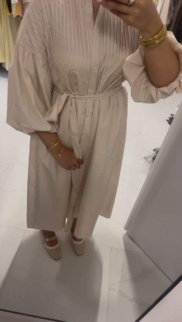 Balloon Sleeve Dress Beige