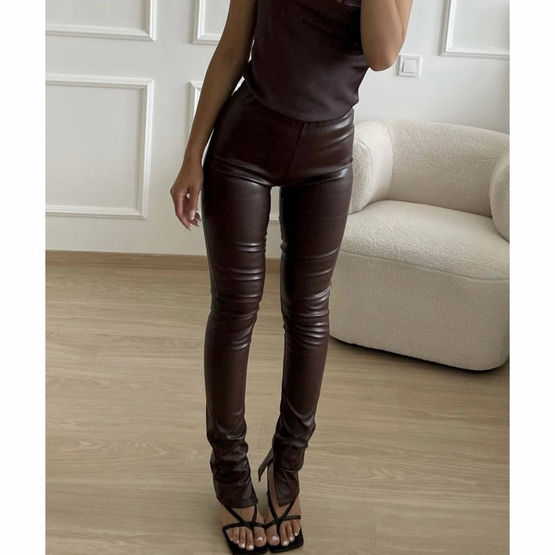 Split Legging Leatherlook Zwart - Fashion-Click